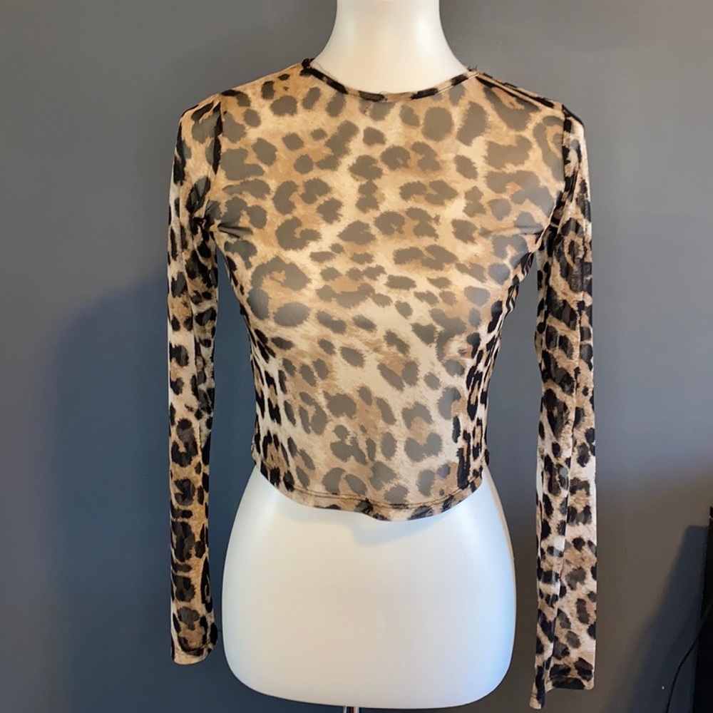 Sheer Leopard Crop top size Large